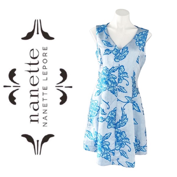 Nanette Lepore Jacquard Dress Floral Fit & Flare Blue Size 8 NWT $159.00 - Picture 3 of 15
